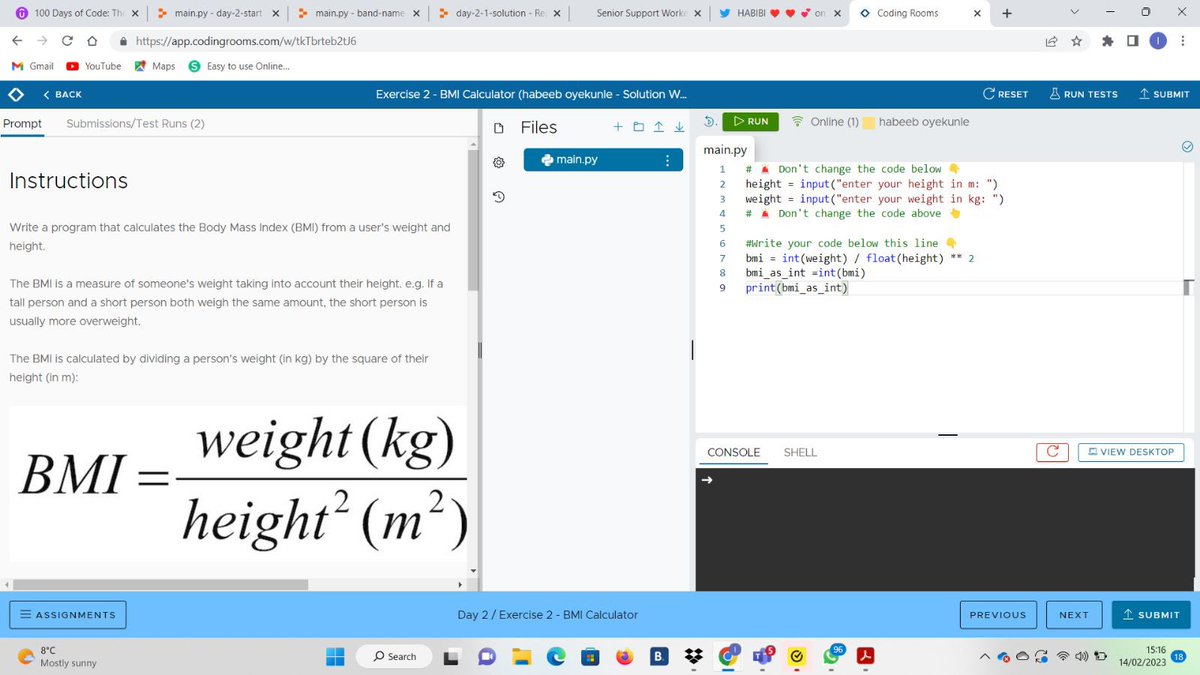 ijebubouy's tweet photo. Day 2 Done. #100daysofcodechallenge #100daysofcode #pythonprogramming #python
After today’s project( Tip calculator) which stretched my knowledge of Mathematics a bit, I was a able to combine #intergers ,#float ,#Boolean together with the help #Fstring Tome is another day📈📈 https://t.co/HfU7MNNq1E
