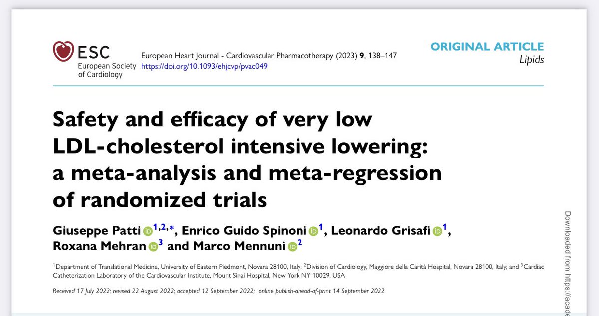 pyrpyris's tweet image. 💊Very low LDL-C levels on #intensive #lipid lowering treatments are not associated with any adverse event and maintain a persistent reduction of CV events🫀
Read the full paper at #ehjcvp ➡️ academic.oup.com/ehjcvp/article…
#CardioTwitter #EHJPharmacotherapy #MedTwitter #lipids #ESCYoung