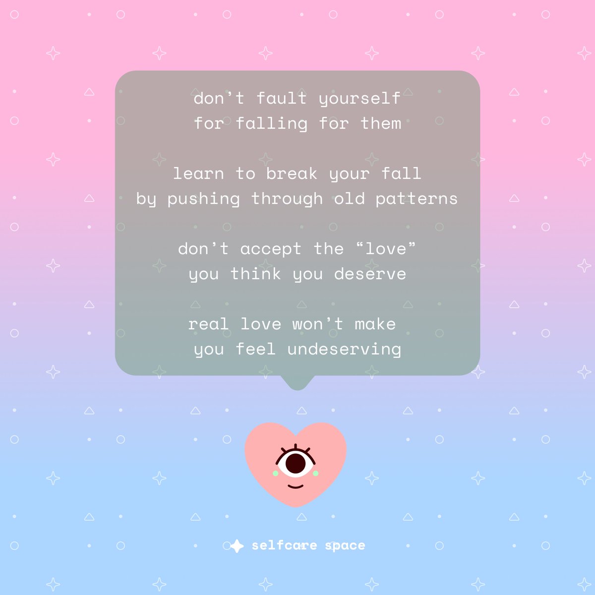 selfcarespaceco's tweet photo. you deserve real love 🫂 part 2 of 2

🪐 visit: https://t.co/nReibFLtv3

#mentalhealth #mentalhealthtips #mentalhealthsupport #mentalhealthadvocate #mentalhealthawarness #selfcare #selfcaretips #selflove #vday #vday2023 #valentinesday #valentinesday2023 #singleawarenessday https://t.co/BhDOaRT0ce