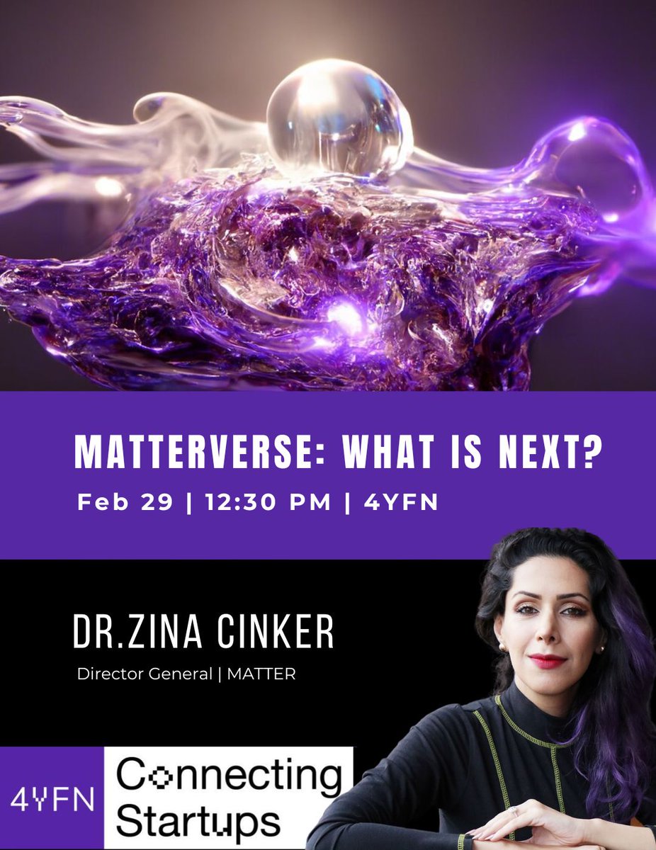 zina_cinker's tweet photo. What is next in the "#Matteverse"?
I am thrilled to be speaking at #4YFN on Feb 29 at 12:30 PM about the most cutting-edge advances in the world of atoms and molecules
You are invited!
See you in Barcelona!
#puzzlex #matteverse #frontiertech https://t.co/3wkXIHBoJ1