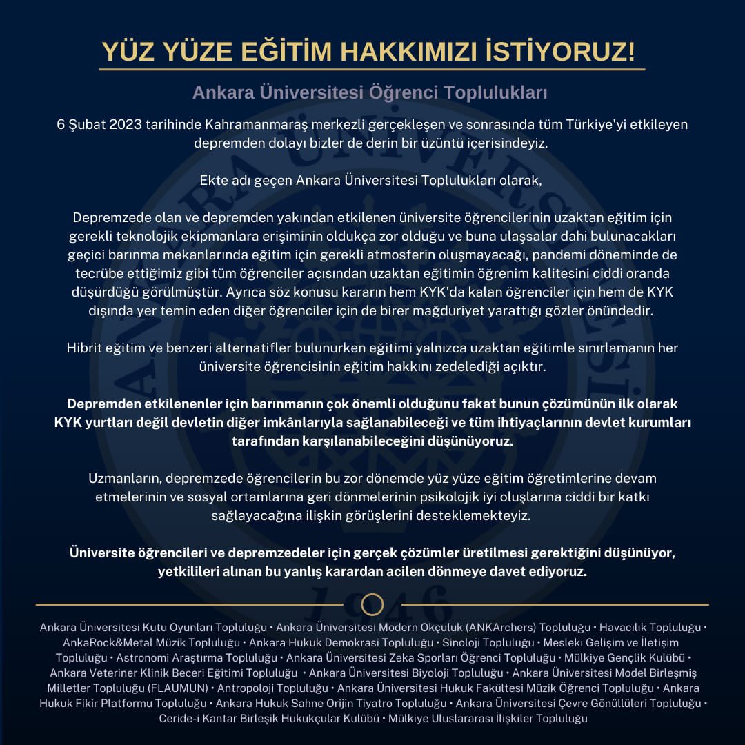 flaumun's tweet photo. Ankara Üniversitesi öğrenci toplulukları olarak ortak çağrımızdır. https://t.co/BM0FWefbBS