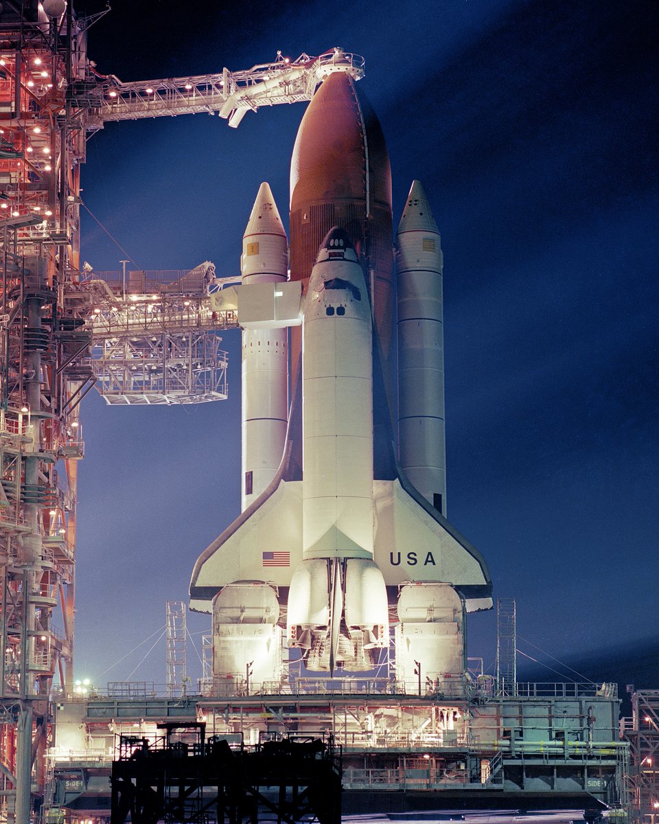 Columbia sits at LC39A during loading tests for STS3. The third flight for STS and Columbia, it was a seven day orbital test of the orbiter. After several minor mishaps (including a malfunctioning toilet), it became the only shuttle to land at White Sands after EAFB flooded.
#STS