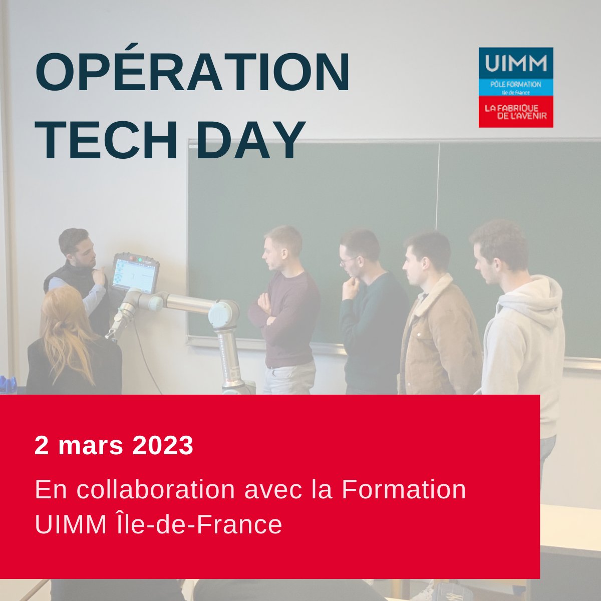 Le 𝟐 𝐦𝐚𝐫𝐬 𝟐𝟎𝟐𝟑, nous serons présents au pôle formation de AFORP - Pôle Formation UIMM Île-de-France 📆

👉 Pour une journée dédiée sur la découverte de la #robotique collaborative, un moment de partage avec les étudiants.