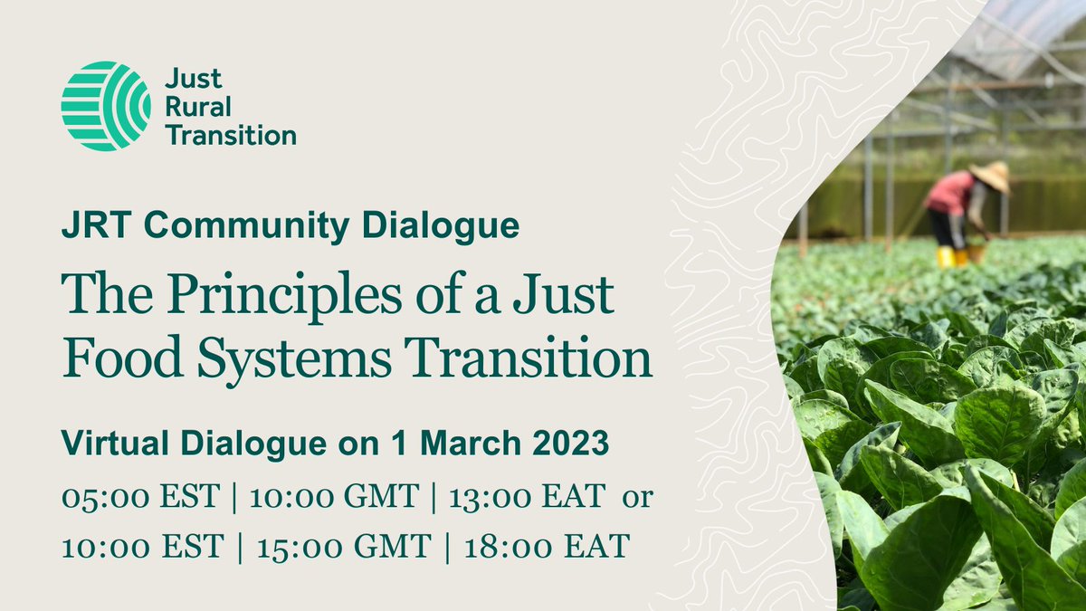 JRTransition's tweet photo. 🚨 Don’t miss it! 🚨 

Our next Community Dialogue is coming up on 1 March.  

We'll be presenting our revised set of principles for just #FoodSystems transition and hearing from the wider JRT community.

Register: https://t.co/ooOvP5BS9z 

#JustTransition2030 https://t.co/Sa3pWSZ2IS