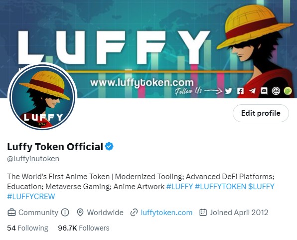 The official #LuffyToken Twitter account has just received the blue tick and is now verified! ☑️

This is a big step for the project and solidifies its credibility. 

We are on the road to 100k followers. 
FOLLOW US!

 #blockchain #altcoins #cryptocurrency #TwitterBlue #Twitter