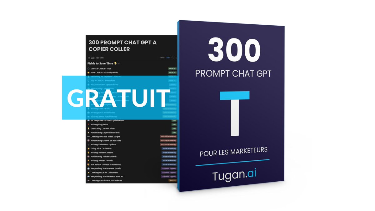 Reçois 300 prompts CHAT GPT gratuitement

Notre équipe a passé des heures à trouver ces prompts pour économiser du temps et de l'argent

Pour fêter la création de notre compte Twitter on te les offre gratos :)

Pour recevoir tes prompts :

- RT
- Follow
- et commente "DM"