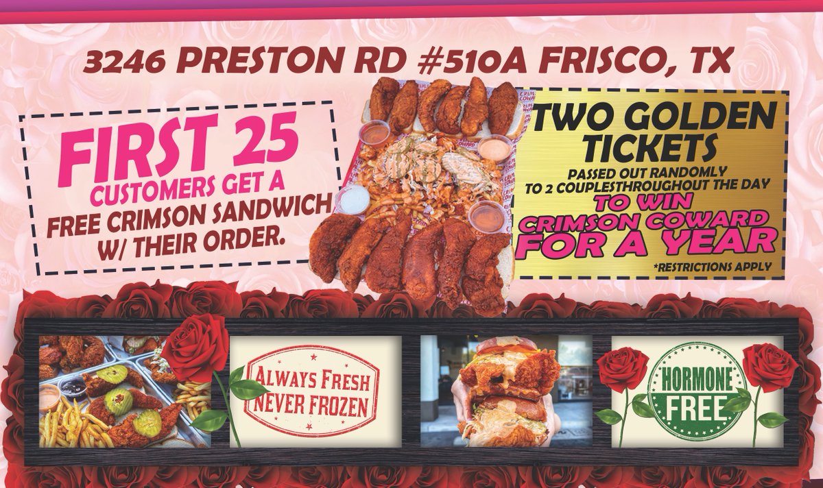 I love you but I like you a lot better after crimson sandwich 🥪
#crimsonchicken #sandwiches #Valentine #superbowl #joeyeatfries #biggame #crimsoncoward #valentineday #halal #cravings #nashvillehotchicken #fries #tenders #Frisotx