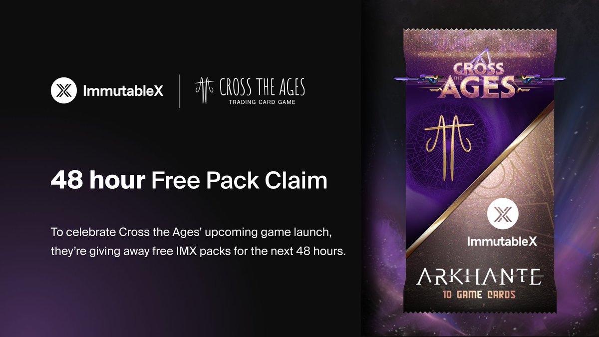 Immutable's tweet image. 🎁 FREE IMX Card Packs!

In celebration of @CrossTheAges' Road to GA, they are offering limited IMX &amp;amp; Cross The Ages partnership packs for the next 48 hours! Sign up below #onIMX

docs.google.com/forms/d/e/1FAI…