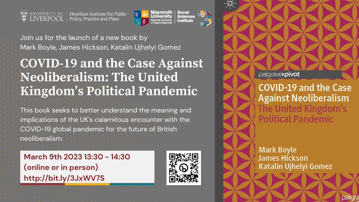 MU__SSI's tweet photo. On the 9th March along with @Maynoothgeog @livuniheseltine we invite you to join us for the launch of the new book on #covid19and the Case Against Neoliberalism: The United Kingdom’s #PoliticalPandemic @MarkBoyleGeog @jmchickson @UjhelyiGomez register -bit.ly/3JxWV7S https://t.co/jEtgD5ZUR5