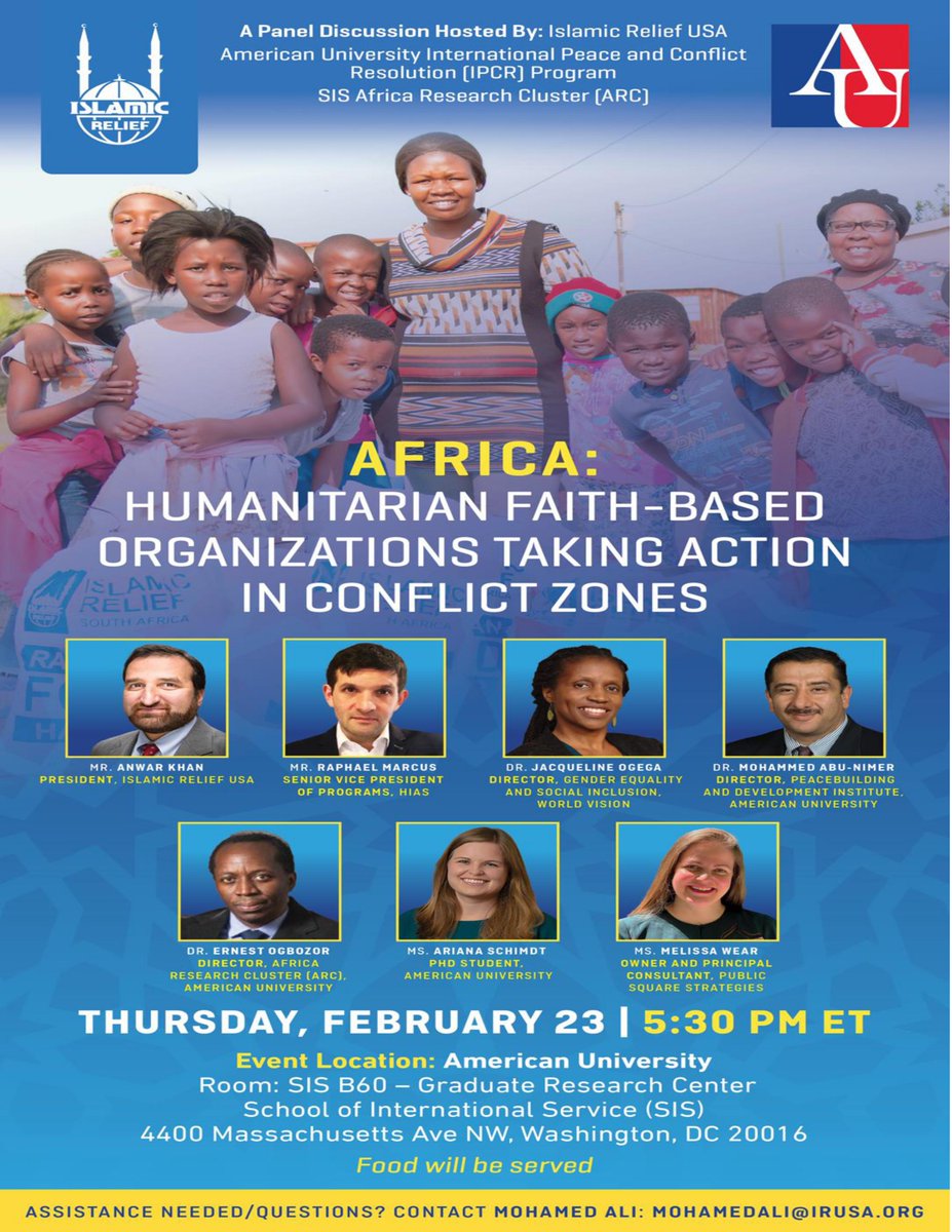 Islamic Relief USA, IPCR, and Africa Research Cluster Event - Africa: Humanitarian Faith-Based Organization Taking Action in Conflict Zones (February 23, 5.30 PM EST)