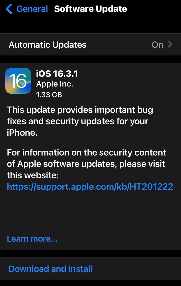 RealTDG's tweet image. iOS 16.3.1 Update Warning to Apple users:

Apple released its newest and latest update, the iOS 16.3.1. The update fixes two security flaws including the one that is already being exploited by real life attackers

#ios16 #apple #ios16update