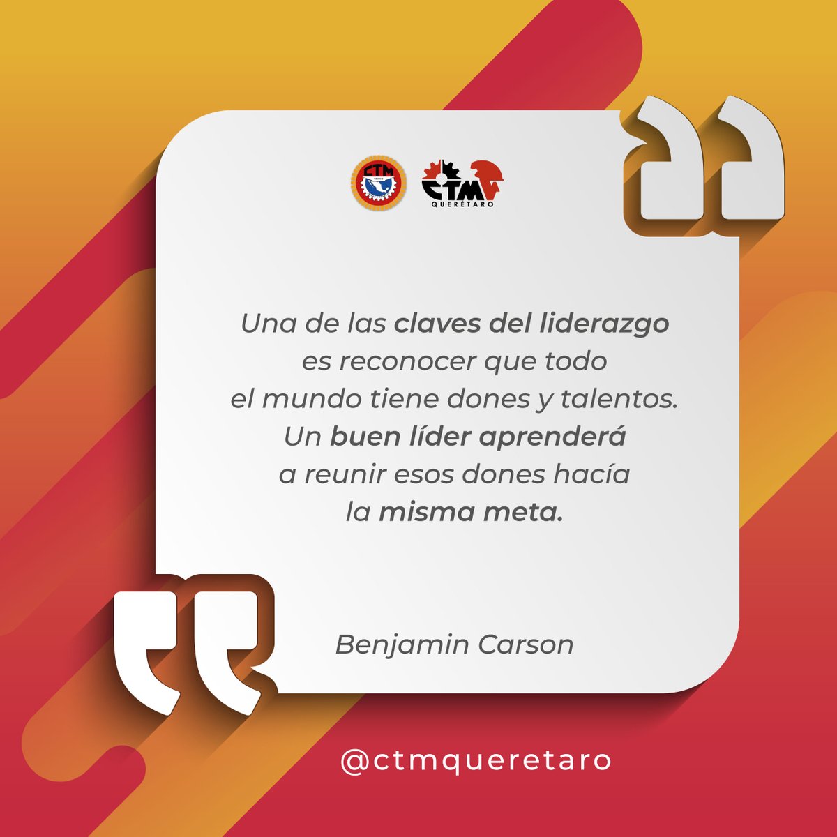 CTMQueretaro's tweet photo. #FelizViernes Todos los integrantes de un equipo tienen diferentes habilidades, un buen líder sabrá encausarlas para el logro de metas u objetivos.
@PoliticaCTMmx @CarlosAceves_ @CTMQueretaro @CTM_MX @MiguelRqro
#FraseDelDia #ActitudCTM #ConTodo #LealtadYTrabajo #CTMQueretaro https://t.co/ftff6Kg6oR