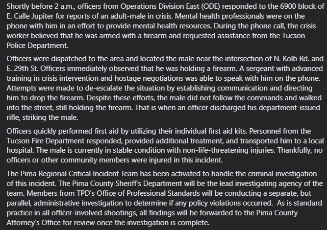 Tucson_Police's tweet photo. 🚨🚨OFFICER-INVOLVED SHOOTING UPDATE🚨🚨 https://t.co/XNrXGl6jEM