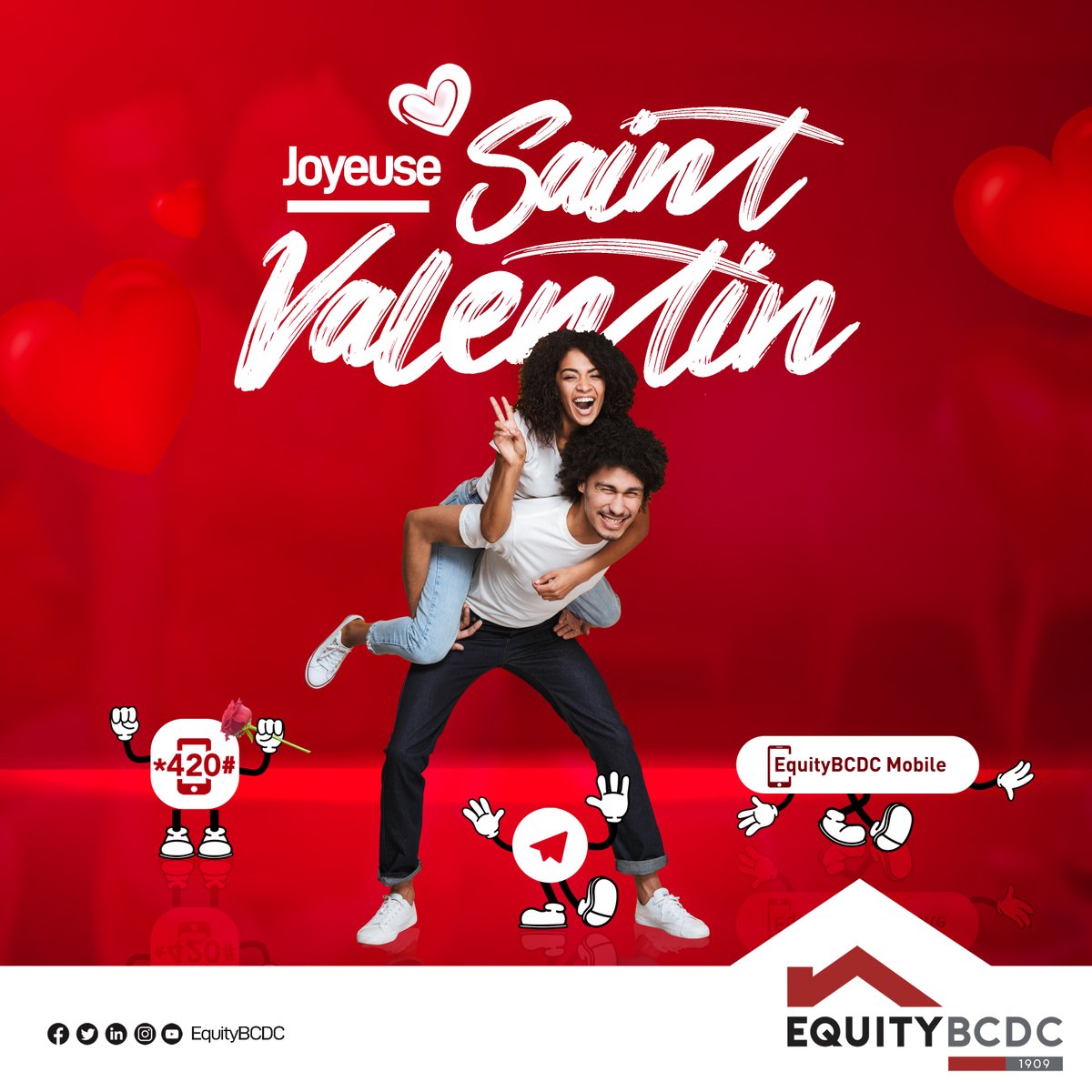 EquityBCDC's tweet photo. Joyeuse Saint-Valentin 🥰🥰🥰 payez vos loisirs en amoureux grâce à nos produits digitaux.
#EquityBCDC #USSD #Telegram #EquityBCDCmobile #saintvalentin❤️ https://t.co/tQff9wdC0w