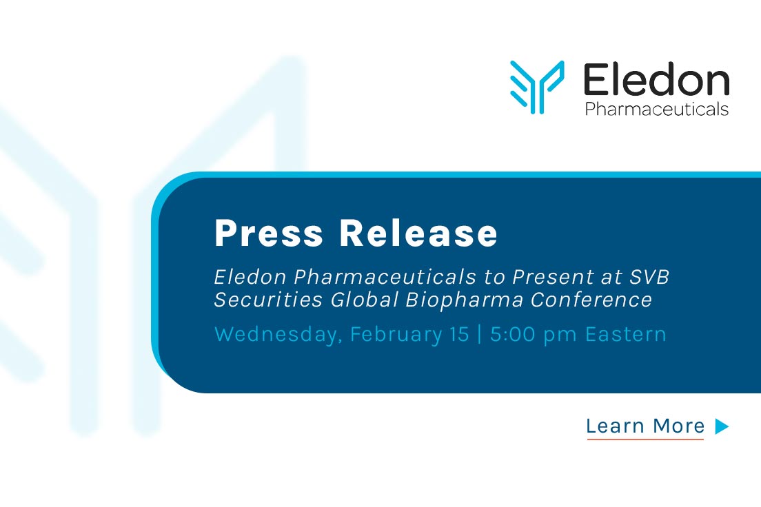 We are excited to present at SVB Securities Global Biopharma Conference on February 15, 2023, at 5:00 p.m. ET.
Register for the webcast here: bit.ly/40S1CiV

$ELDN #eledonpharma #transplant #kidneytransplant #ALS #tegoprubart #BESTOW