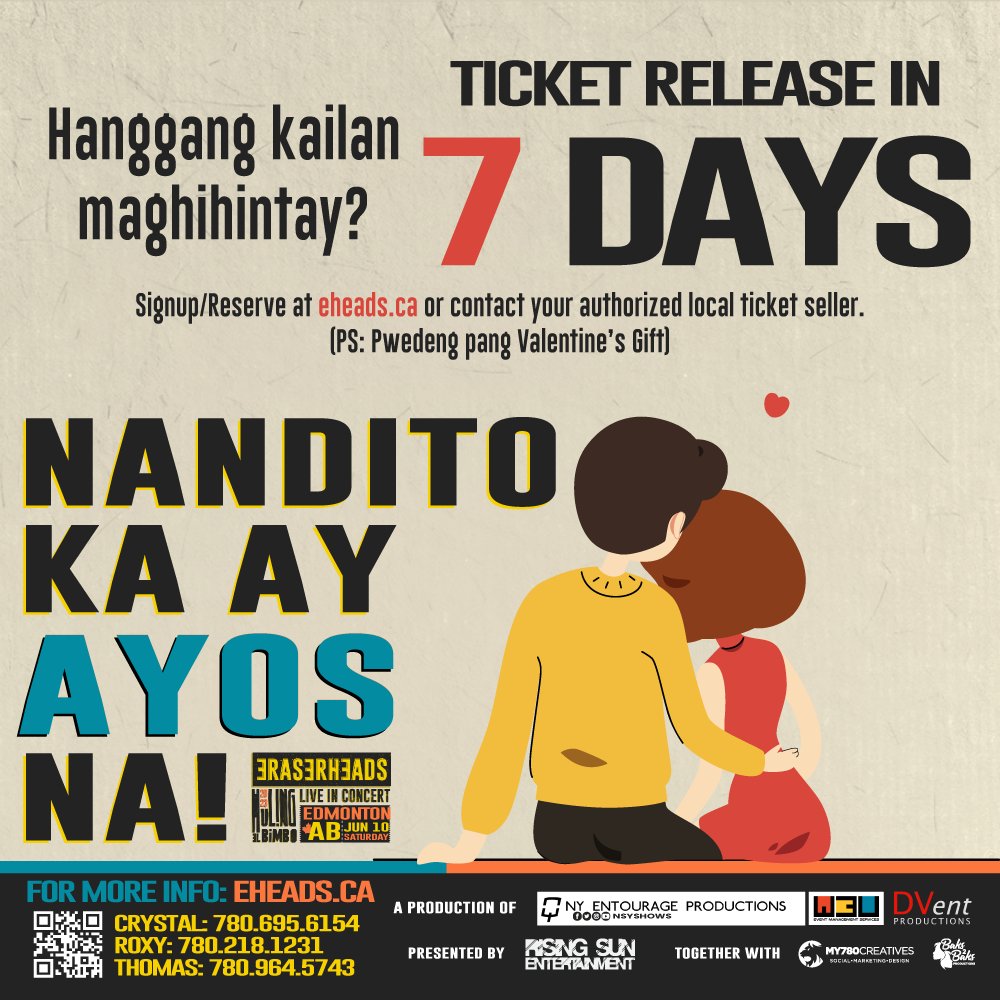 thomasancheta's tweet photo. Hanggang kailan maghihintay? Ticket release in 7 days! Signup/reserve at https://t.co/xObD4S6Gth or contact your authorized ticket sellers.

PS: Pwedeng pang Valentine's gift if wala ka pang nabibili. https://t.co/WmIxX9NWmA