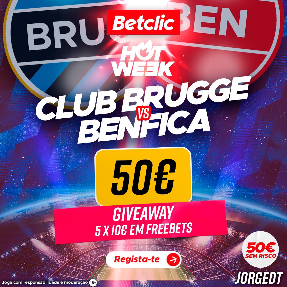 🚨GIVEAWAY
As competições europeias estão de volta e o Benfica vai ser o 1.o clube português a entrar em ação já amanhã,e como tal: giveaway de 10€ para 5 pessoas! Requisitos:
Dar rt e like
Seguir a <a href="/BetclicPortugal/">Betclic Portugal 🔞</a> 
Comentar username na Betclic
Participações até o jogo começar!