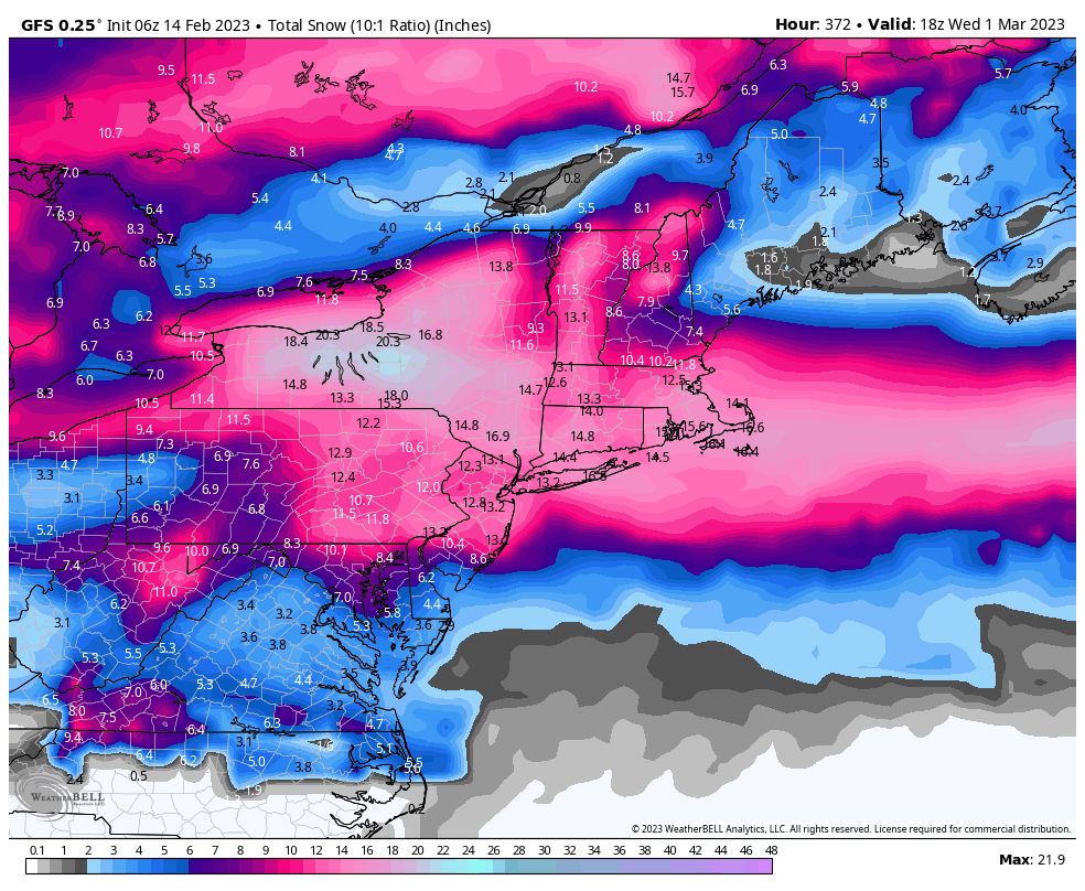 BigJoeBastardi's tweet photo. Last 4 runs of the GFS in the snowless (so far) NE corridor https://t.co/9mH45BrH6C