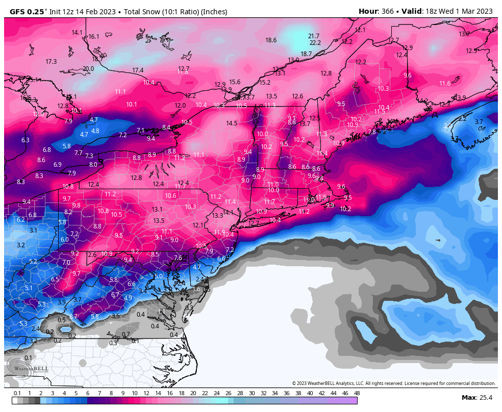 Last 4 runs of the GFS in the snowless (so far) NE corridor