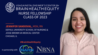 UsAgainstAlz's tweet photo. Jennifer Sandoval loves teaching nurses of the future. As a registered nurse, she teaches full-time as a professor at @DePaulNursing. Sandoval also works the night shift at @ChicagoVAMC, values the time she gets with veteran patients, and promotes brain health equity. https://t.co/wMBYhMDihx