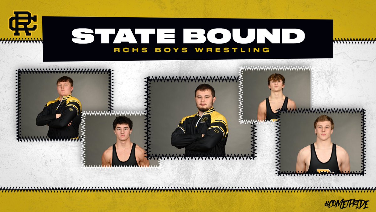 Congrats to these RCHS Wrestlers who punched thier ticket to state. 

Sam Begler 132
Jeremy Eggleston 138
Rex Pfeifer 170
Kody Marschner 220
Gunnar Berg 285