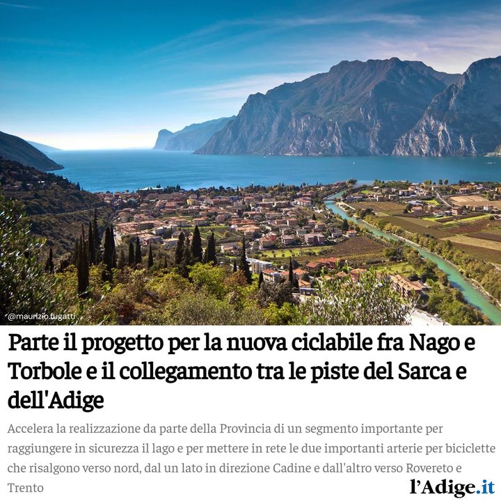 MaurizioFugatti's tweet image. 🚴🏻🚴🏻‍♀️Parte il progetto per la nuova ciclabile fra #Nago e #Torbole e il collegamento tra le piste del Sarca e dell'Adige.

Il tracciato per bici e pedoni potrà costituire la nuova porta di accesso da nord al lago di Garda, per chi… facebook.com/51674475980938…