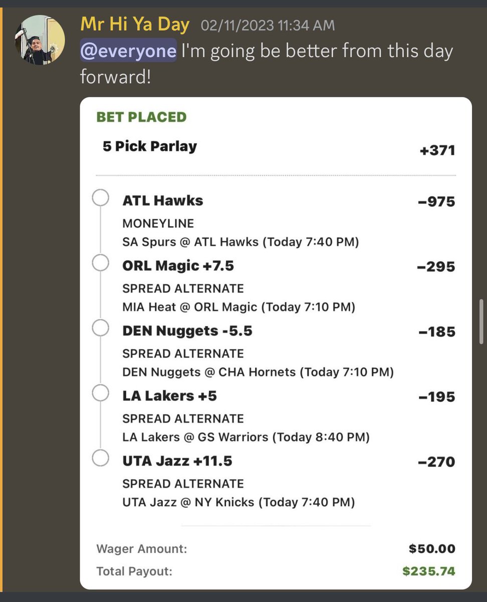 To0lieT's tweet photo. We hit some big parlays 3 straight days in the cord! +2790 last night to end the football season +1000 and +371 3 days ago. we going for 4 days straight! Link in the bio if interested! And I will post some free plays today! #GamblingTwitter #community #fanduel #DraftKings https://t.co/QtZ4BSGNWF