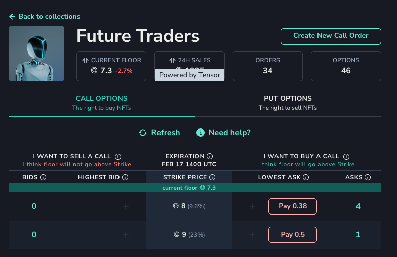 tensor_hq's tweet photo. Grats to @DeCallsNFT on launching the 1st NFT options platform on Solana 🎉

We're proud to be powering their GLOBAL floor price &amp; trading stats 🫡 https://t.co/LeN4CnCj5f