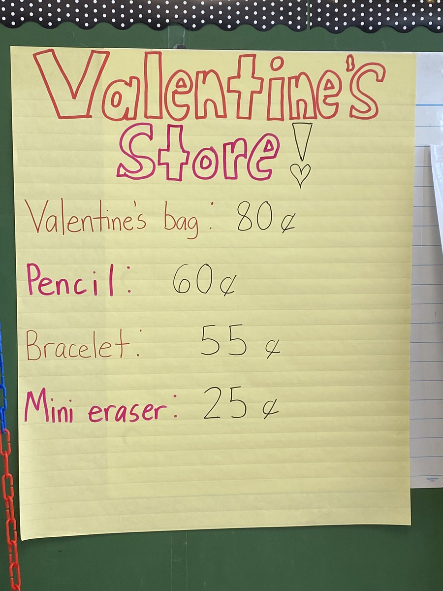 MsMiller_grade2's tweet photo. In Math today students shopped at Ms. Miller’s Valentine’s Day Store!They practiced purchasing items using coins! #HappyValentines https://t.co/VO3enhPPVf