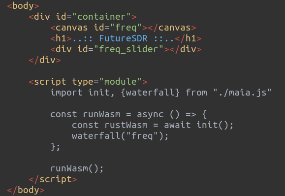 <a href="/ea4gpz/">Daniel Estévez</a> <a href="/FutureSDR/">FutureSDR</a> And the FutureSDR frontend just loads the maia wasm module.