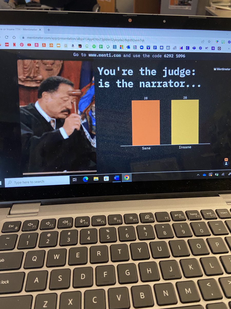 Before gathering evidence, the majority of our students thought the narrator was insane. But after looking at the evidence, many of them changed their mind today! Can’t wait to see their arguments.