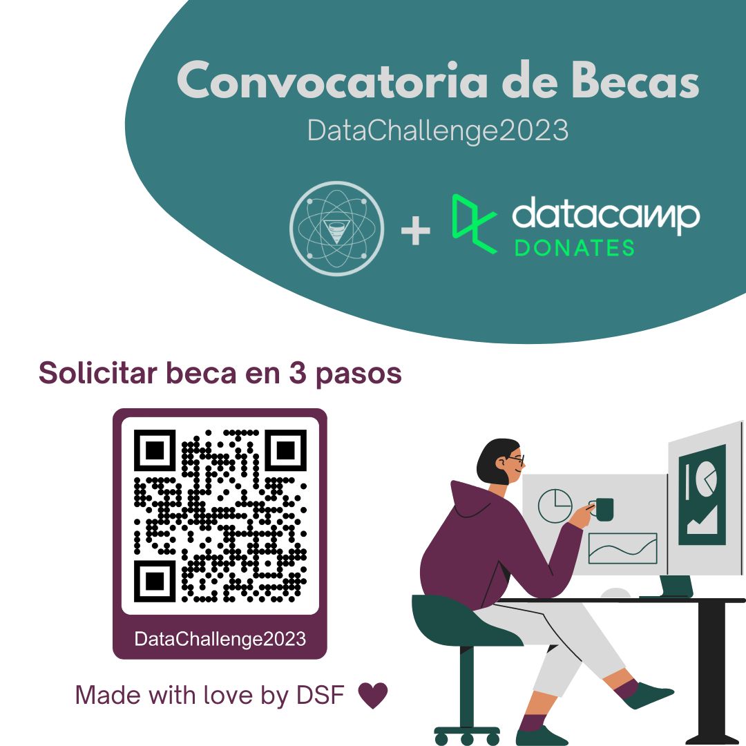 ¿Te interesaría ganarte una beca en #DataCamp? 

Te invitamos a participar en nuestra convocatoria DataChallenge2023 💜

Para inscribirte, escanea el código QR de esta imagen y lee detenidamente los detalles de la dinámica🔗