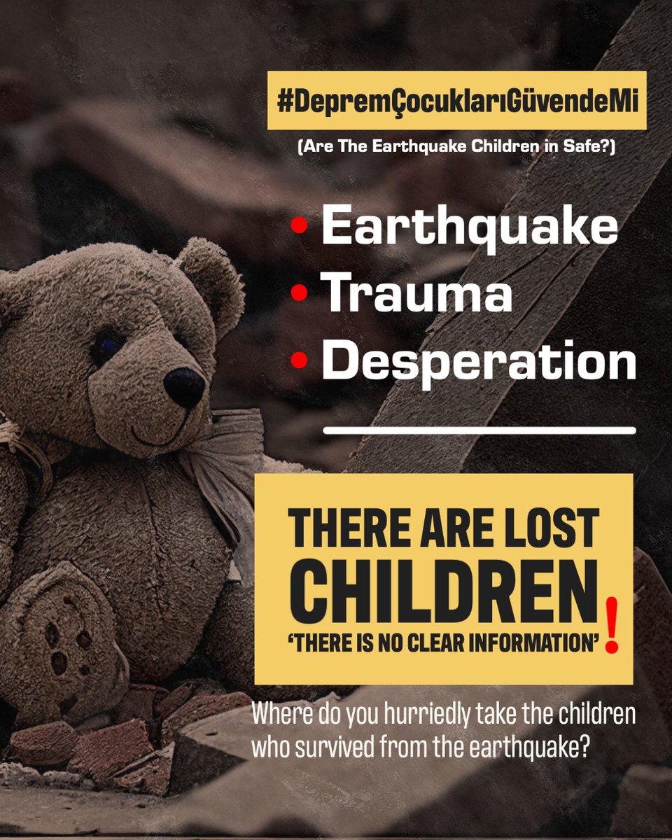 ARJIN70128704's tweet photo. There are lost children. There is no clear information❗
#DepremCocuklariGüvendeMi https://t.co/nRTBEGWZdc