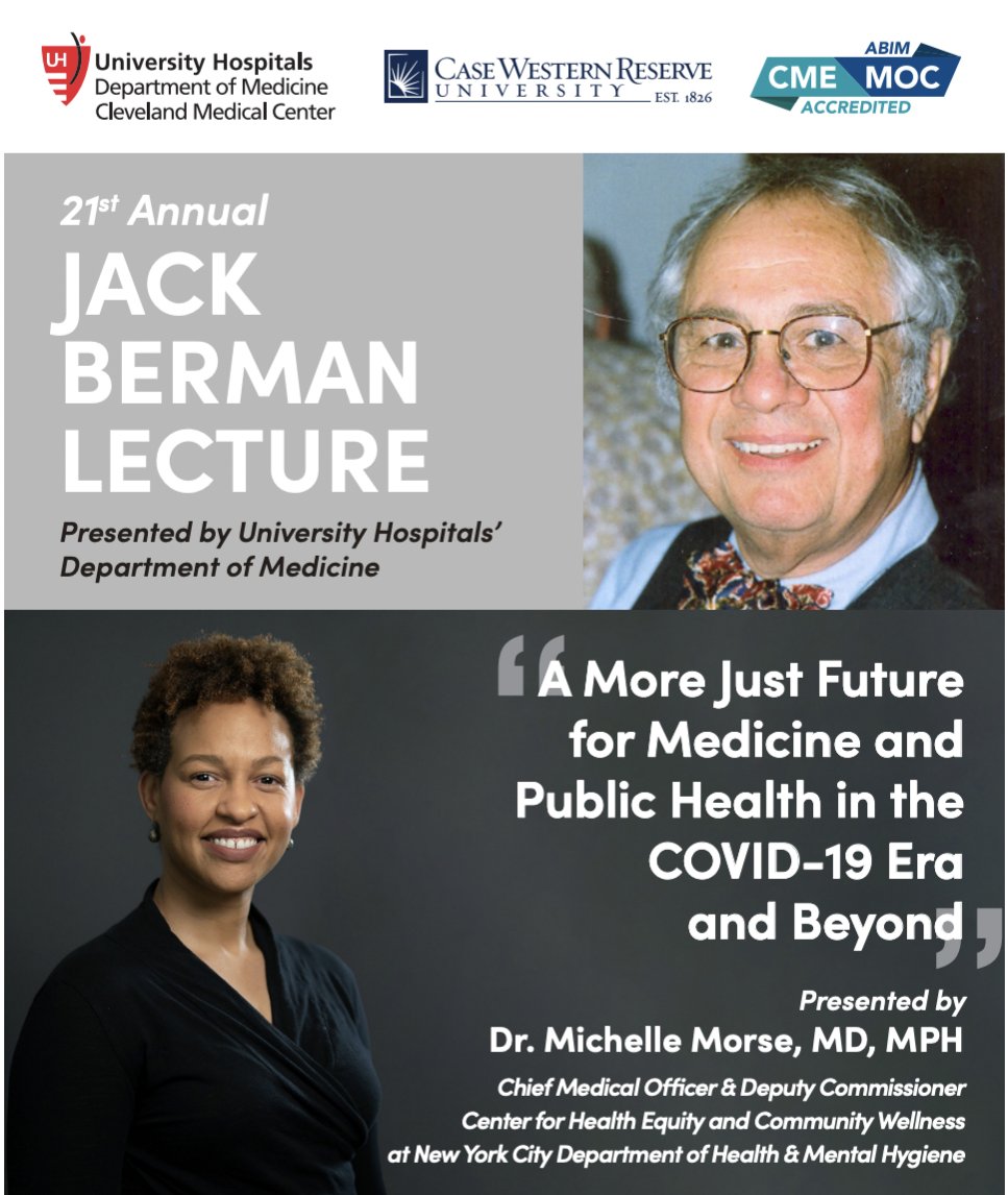 NYCHealthCMO's tweet photo. I am so honored to be presenting at the 21st Annual Jack Berman Lecture at @UHhospitals Department of Medicine, focusing on a more just future for medicine & public health in the COVID-19 era and beyond.
Thank you, Case Western! https://t.co/nEPUXu2C4M