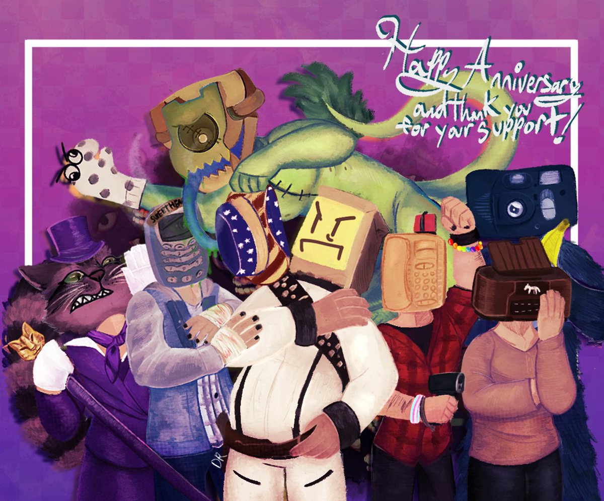 DirectDoggo's tweet photo. Today is the one year anniversary of Dialtown: Phone Dating Sim's full release! A lot has happened for Dialtown in that time! Here's some cool art courtesy of @DrachenRabbit to thank all of you for letting my phone-headed GOOFS into your lives, hearts and above all: brains. 1/3 https://t.co/AmRcHFY6Ky