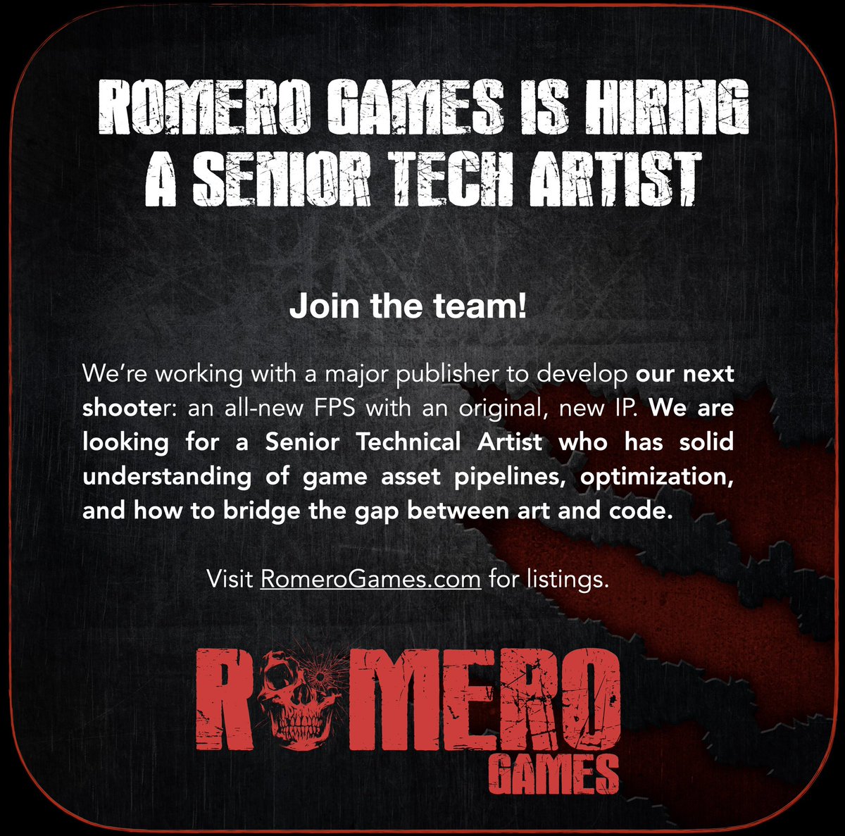 Hiring! Senior Technical Artist who has solid understanding of game asset pipelines, optimization, and how to bridge the gap between art and code. 

romero_games.traffit.com/public/an/TEVJ…

#gamejobs #hiring #techartist #gameartist #gamedev #artjobs