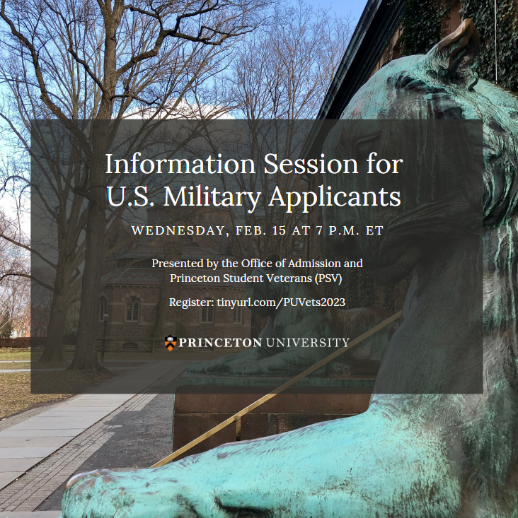 Join current members of the @Princeton Student Veterans organization for a conversation about life at Princeton as a student and a veteran! The event is tomorrow, February 15, at 7 p.m. ET. Sign up now: tinyurl.com/PUVets2023