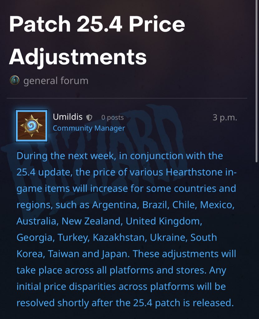 ben_heathstone's tweet photo. Official Forum Post: Hearthstone price increases in several countries. #hearthstone link: https://t.co/aYNpG8heDO https://t.co/8yzRWo2bbt