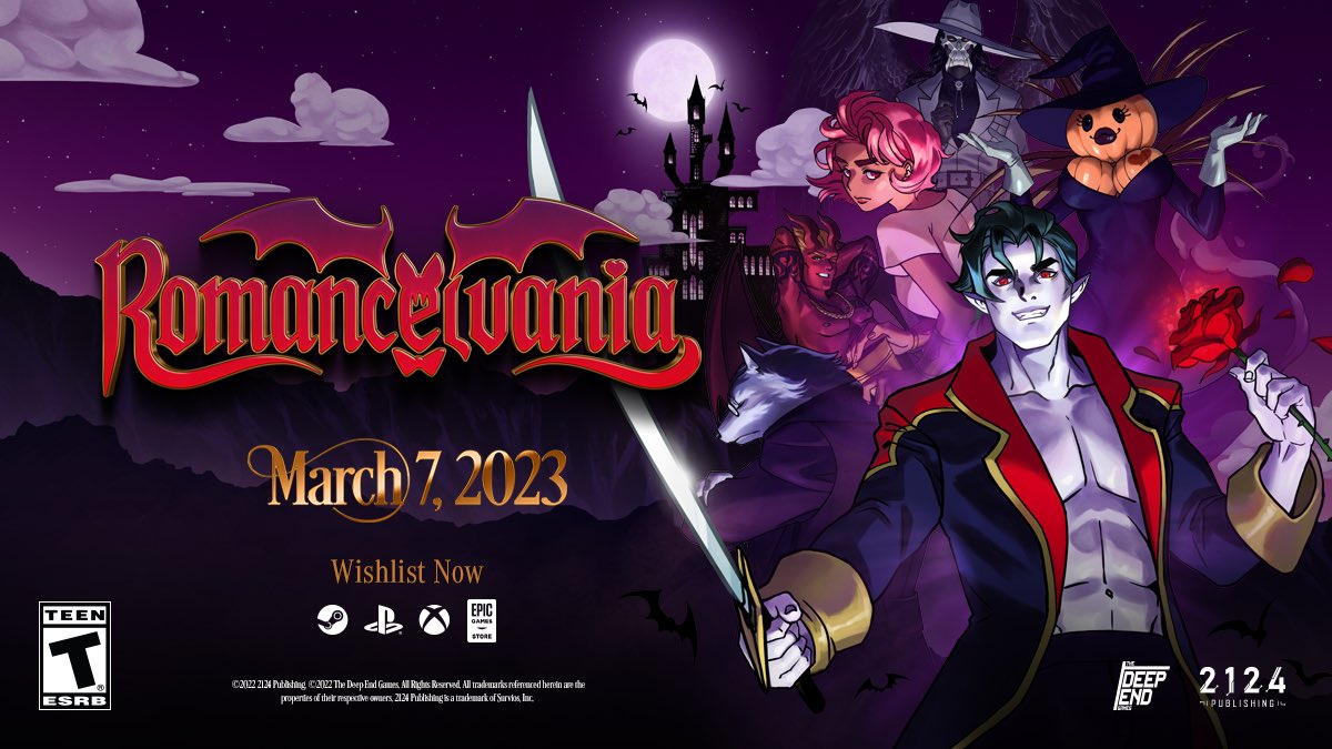 TheDeepEndGames's tweet photo. This Valentine's Day, make sure to SAVE THE DATE!
Romancelvania is launching March 7 🍫❤️ #Steam, #PS5, and #Xbox Series X|S!
Wishlist now: https://t.co/4jcGj8Ier6 https://t.co/ffFH0HHu62