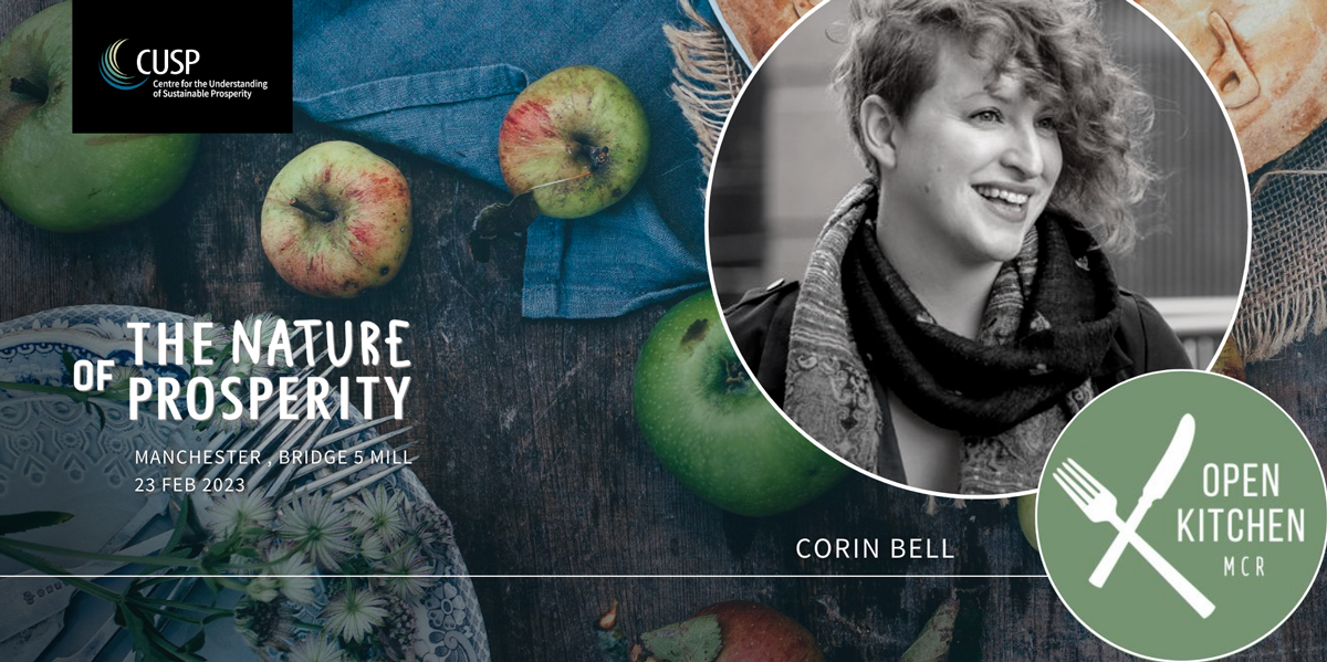 CUSP_uk's tweet photo. Corin Bell conjures food out of nothing. She’s bringing her magic to @Bridge5Mill on 23rd Feb to chat about community action in the #climatecrisis. Join us, & try her delicious food. → https://t.co/Wt3dbbZ1T4 #NatureOfProsperity cc #BuyKeepEatRepeat #FoodWaste @OpenKitchenMCR https://t.co/pXiO6v444M