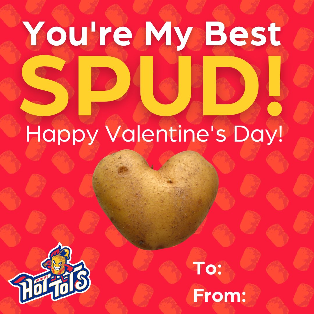 MinotHotTots's tweet photo. Happy Valentine’s Day! ❤️

Have a spud-tacular day🔥🥔 https://t.co/8zamdZ9fsM