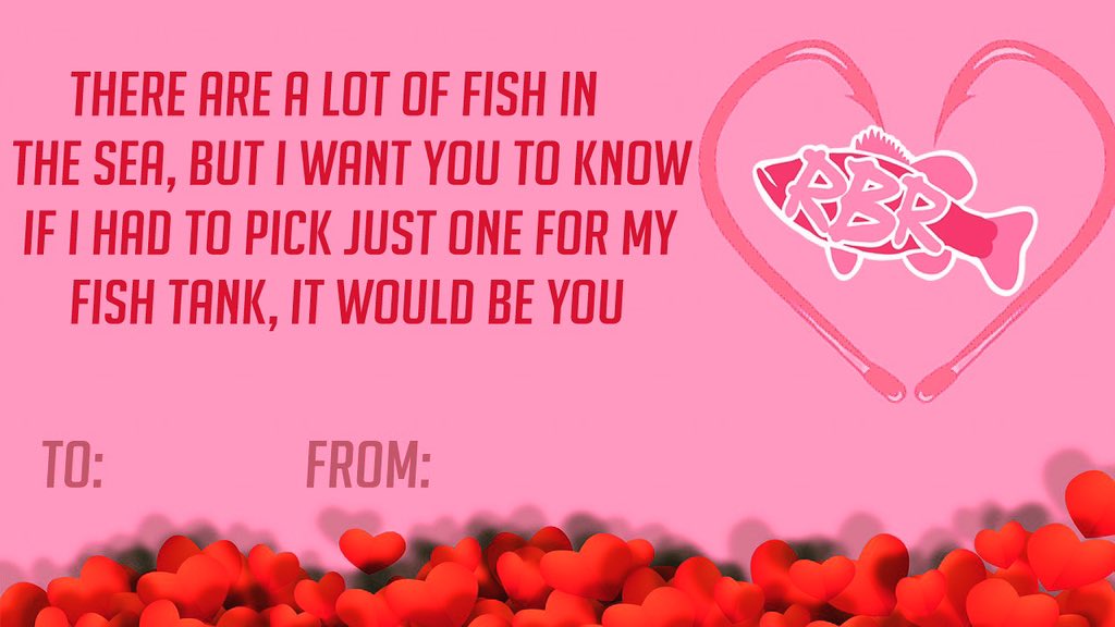 RigginBassRay's tweet photo. Looking for a unique Valentine's card to give that special someone? We have you covered, Happy Valentine's Day!
If you aren't spending your day with a special someone, why not spend it at a special lake and go fishing! 
#HappyValentinesDay https://t.co/Yl5EB1FBUX