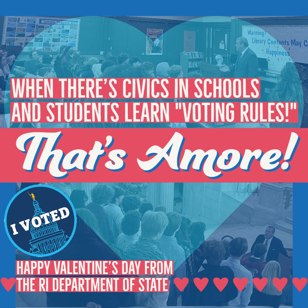 We love empowering students to get civically engaged 🗳️☑️

Happy Valentine’s Day from Secretary Gregg M. Amore and the RI Department of State staff.