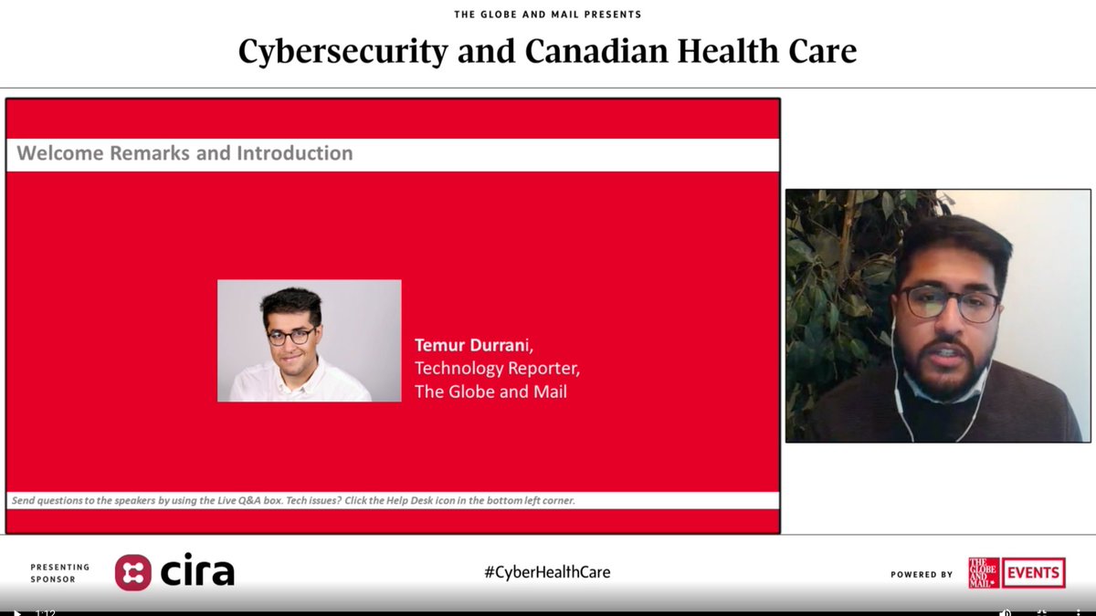 HAPPENING NOW: Canadian Health Care Data: Where do vulnerabilities lie? OPENING REMARKS, @temurdur, Technology Reporter, @globeandmail #CyberHealthcare