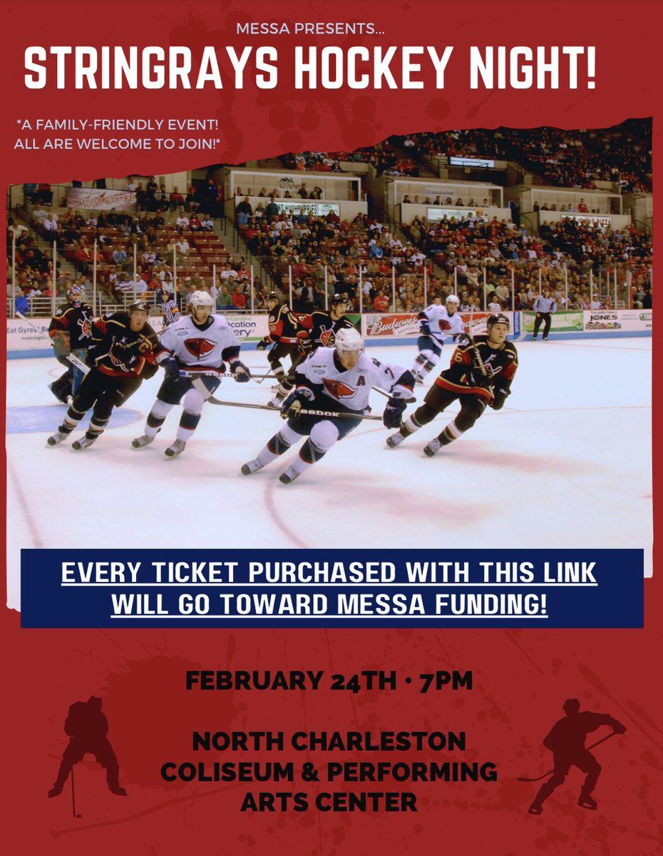 Our student association, MESSA, is hosting a stingrays hockey night on Feb. 24th at 7pm! Tickets purchased using this link will benefit our students research and travel funds! All are welcome! 🏒 offer.fevo.com/sc-stingrays-v…