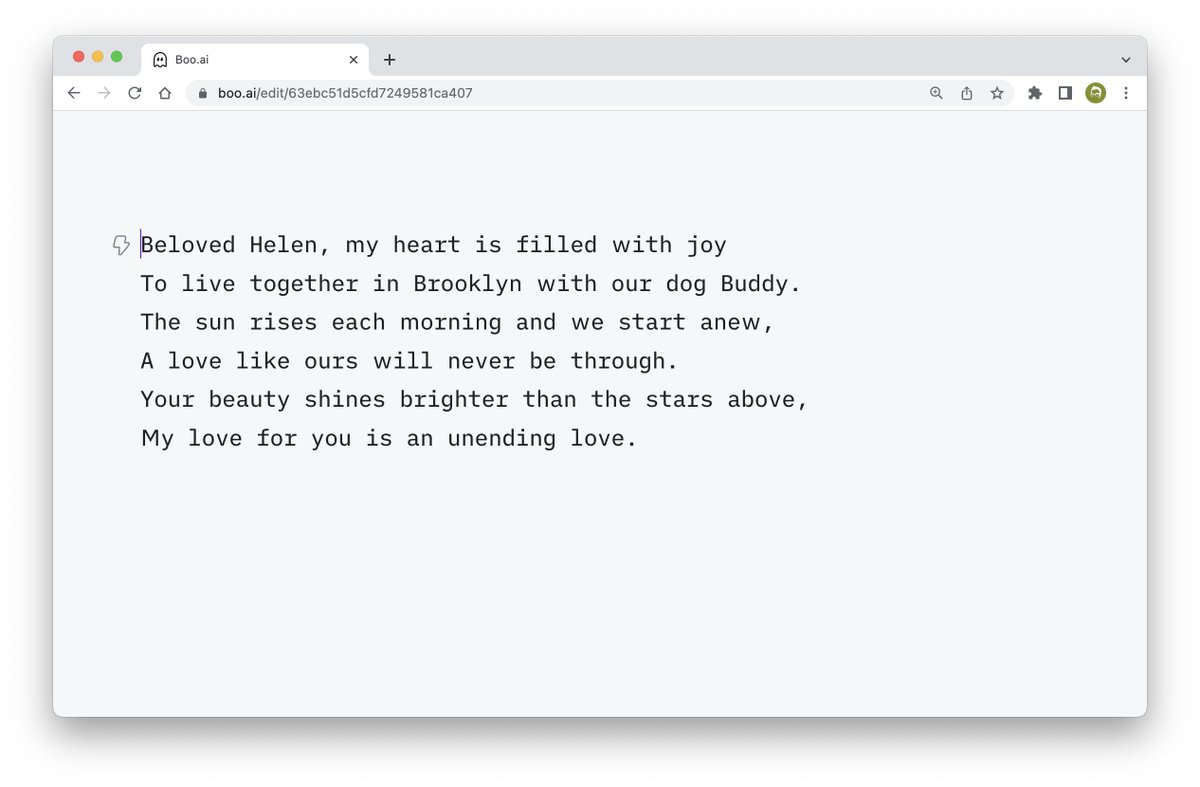 💌 Need a little last-minute love note for your beloved? We just added two new templates, “Rumi love poem” and “Haiku” to help get you started 🥰 boo.ai