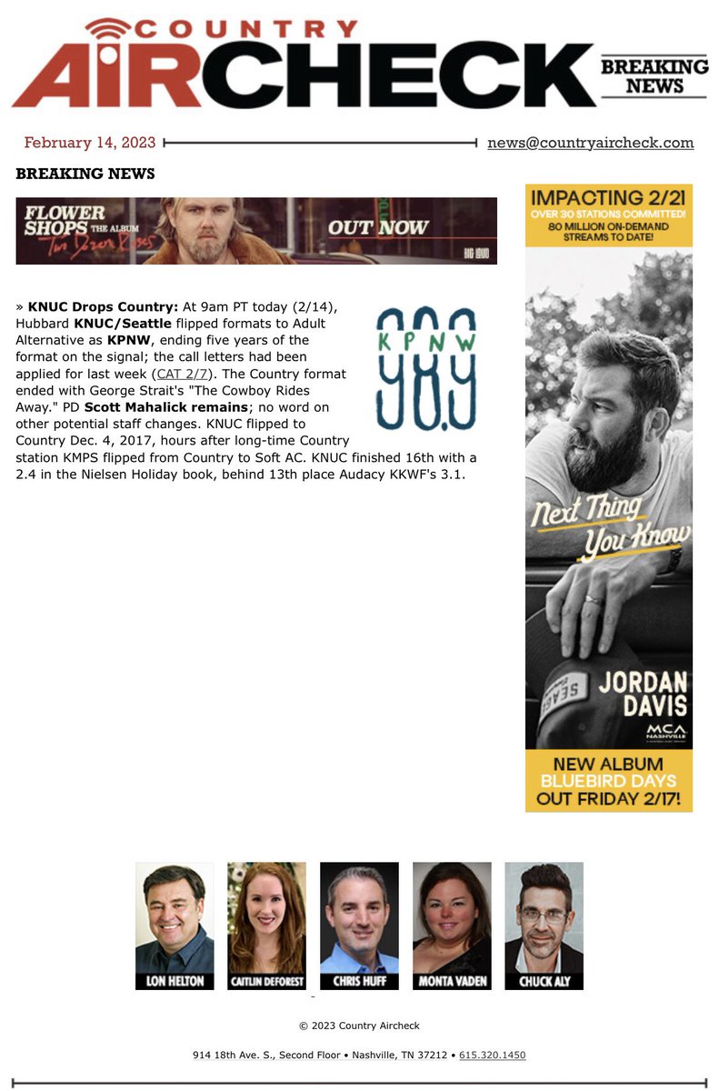 #BreakingNews: Hubbard KNUC/Seattle has dropped the Country format after more than five years. More here:

t.e2ma.net/message/876k7v…

#CountryMusic #CountryRadio