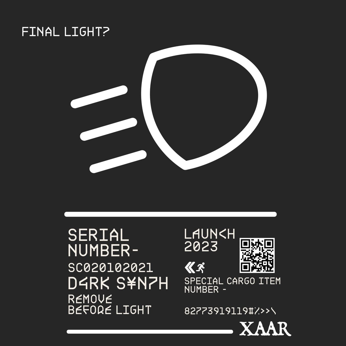 Final Light? Drops 01/03/2023! Scan the QR CODE to pre save! Be sure to FOLLOW XAAR on your streaming platform of choice! #NewMusic #AmazonMusic #postapocalyptic #IndustrialMetal #Darkwave #DarkSynth #GamingPlaylist #MetalPlaylist