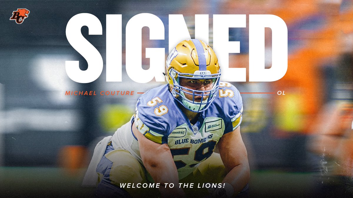 BC LIONS (@bclions) on Twitter photo The ‘Centaur’ Comes Home.  
 #BCLions sign OL <a href="/MCouture59/">Michael Couture</a> for two years. The former <a href="/CentaurFB/">Centennial Football</a> and <a href="/SFUFootball/">SFU Football</a> standout is a two-time Grey Cup champ. Welcome home, Michael!
READ 📝 | bit.ly/3IqjI4B
#CFLFA The ‘Centaur’ Comes Home.  
 #BCLions sign OL <a href="/MCouture59/">Michael Couture</a> for two years. The former <a href="/CentaurFB/">Centennial Football</a> and <a href="/SFUFootball/">SFU Football</a> standout is a two-time Grey Cup champ. Welcome home, Michael!
READ 📝 | bit.ly/3IqjI4B
#CFLFA