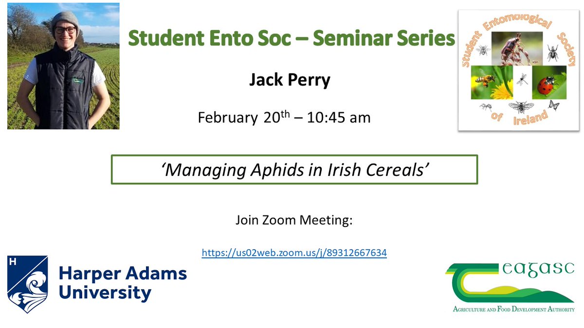 Ento_Net_Ire's tweet photo. Hi all !
#Aphid #monitoring is a major aspect of crop protection in Irish cereal production!
Jack Perry, PhD student in #Teagasc Oak Park, is going to present us his project next Monday! 
Make sure to attend on zoom:
https://t.co/1dqwVLIqBr https://t.co/T2MNvQtK5h